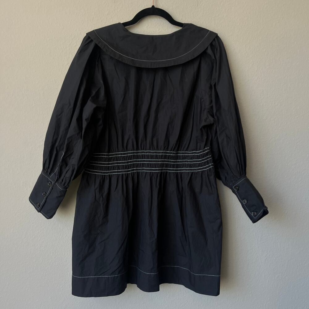 GANNI Black Organic Cotton Poplin Mini Dress Size M - Picture 3 of 4